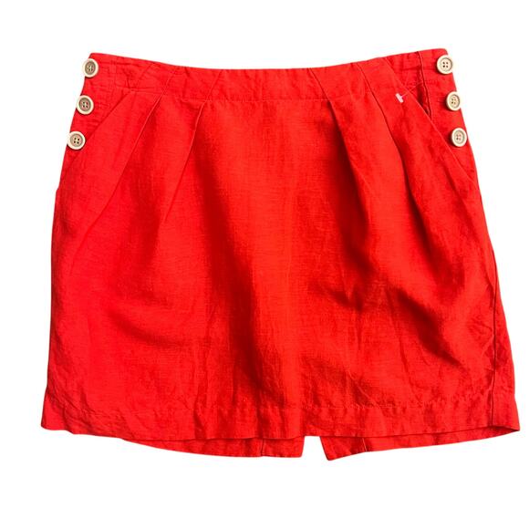 Banana Republic Mini Skirt w Pockets 0 Petite Red Linen Blend Sailor Pleated NEW - Picture 1 of 7